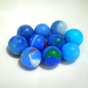 10 Vintage Blue Slag and Swirl Marbles